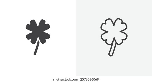 Clover icon set in black flat solid and outlined style.