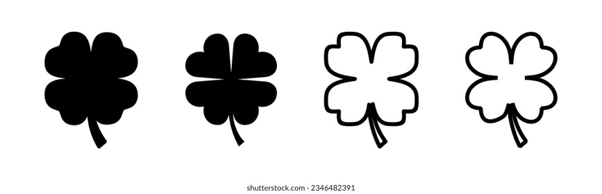 Illustration zum Zeichensatz von Clover. Kleeblatt und Symbol. vierblättriges Kleeblatt-Symbol.