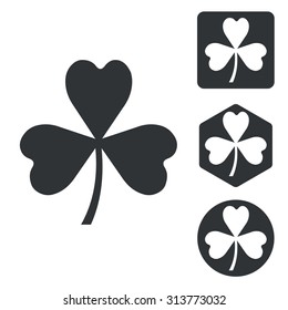 Clover icon set, monochrome, isolated on white