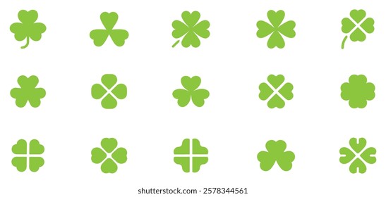 Clover icon Set. Shamrock Icon Green. Shamrocks Icon. Leaf Clover. Irish Symbol. St Patrick's Day Logo. Luck Sign. Vector Illustration. Vector Graphic. EPS 10