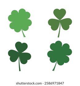 Clover Icon set, shamrock, lucky Irish sign, Santa Patrick's Day symbol good luck sign. Green leaves. Vector illustration EPS 10,