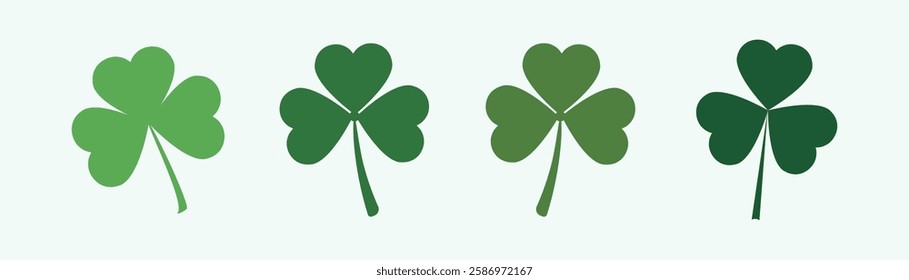 Clover Icon set, shamrock, lucky Irish sign, Santa Patrick's Day symbol good luck sign. Green leaves. Vector illustration EPS 10,