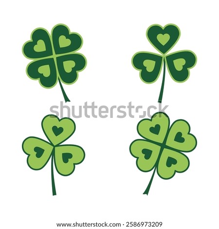 Clover Icon set, shamrock, lucky Irish sign, Santa Patrick's Day symbol good luck sign. Green leaves. Vector illustration EPS 10,