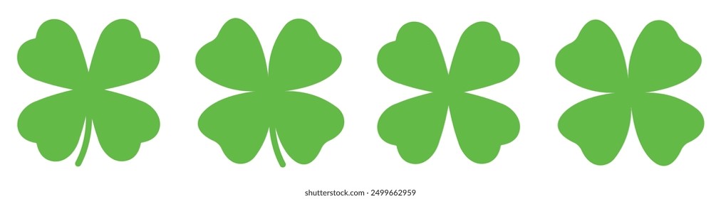 Clover Icon Set.Shamrock Icon Green. Shamrocks Icon. Leaf Clover. Irish Symbol. St Patrick's Day Logo. Luck Sign. Vector Illustration. Vector Graphic.