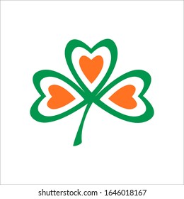 CLOVER icon - St Patrick symbol. Colors of Irish national flag. Vector. White background