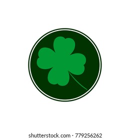 Clover icon, St Patricks Day isolated circle sticker, flat design template, four leaf, vector illustration