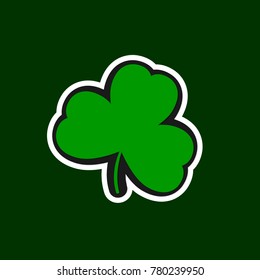 Clover icon, St Patricks Day isolated sticker, flat design template, three leaf, vector illustration