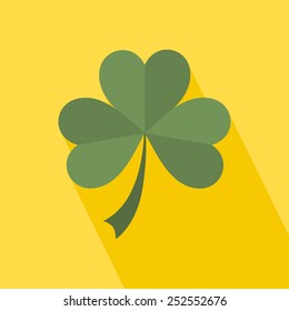 Clover icon. Trifoliate clover. Saint Patrick trefoil sign. Flat design with shadow. Vector illustration