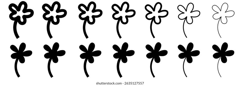 Clover icons in black outline, solid and colored style,eps10
