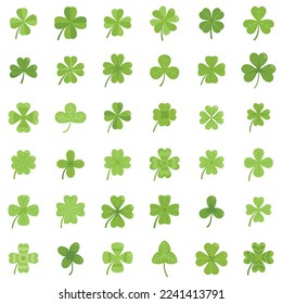 Clover icons set flat vector. Leaf celebration. Celtic nature isolated