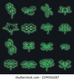 Clover icons set. Isometric set of clover vector icons neon color on black