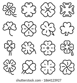 Clover icons set. Outline set of clover vector icons for web design isolated on white background