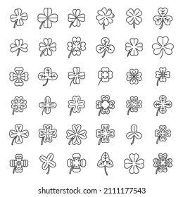 Clover icons set outline vector. Leaf celebration. Celtic nature