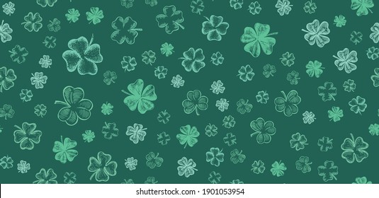 Clover icons set. Patrick's day.  Hand drawn illustration,Vector.	
