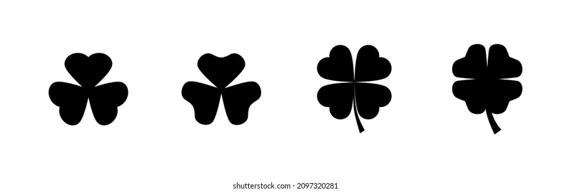 Clover-Symbole gesetzt. Kleeblatt und Symbol. vierblättriges Kleeblatt-Symbol.