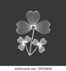 Clover illustrations. Clover symbol. The symbol of St. Patrick's Day. Clover on a black background. Vector illustrations of clover.