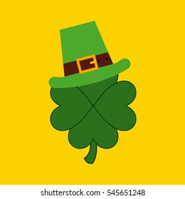 clover with irish hat icon over yellow background. Saint Patricks Day concept. colorful design. vector illustration