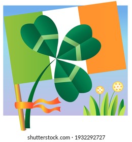 Clover. Irish shamrock leaf and Irish flag. Saint Patrick's Day symbol.