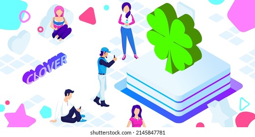 Clover isometric design icon. Vector web illustration. 3d colorful concept