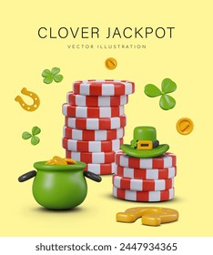 Clover jackpot. Concept of big win, fantastic success, magical luck