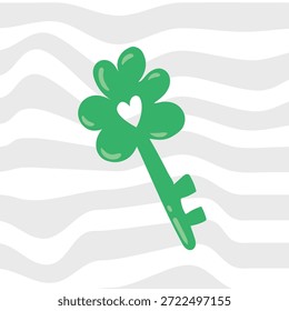 Klee-Key-Illustration in sanften Grüntönen. Spielerisches Symbol für Designs, Poster, Aufkleber und Urlaubsgrafiken zum St. Patricks Day.