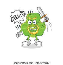 the clover knights attack with sword. cartoon mascot vector