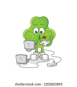 the clover with laptop mascot. cartoon vector