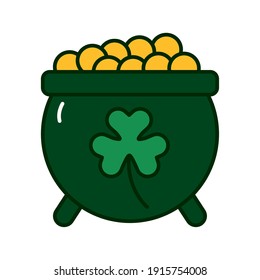 Kleeblatt in Kessel von Schatztruhen st Patricks Tag flach Symbol Vektorgrafik Design