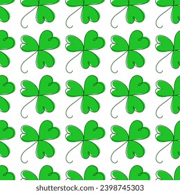 Clover leaf. Elegant seamless pattern with shamrock. St. Patrick Day outline trefoil