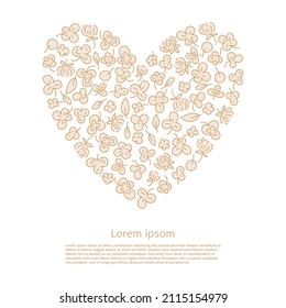 clover, leaf and flowers shaped in heart vector isolated illustration. 