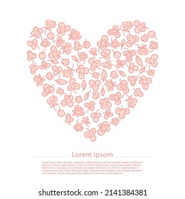 clover, leaf and flowers shaped in heart vector isolated illustration. 