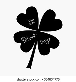 Clover leaf. Four petal clover. Flat design. Isolated. Black on white background St Patricks day Vector illustration