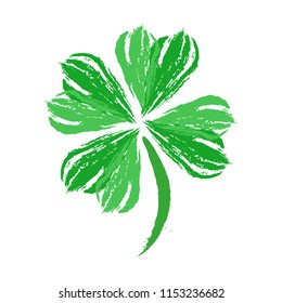 Clover leaf, four-leafed clover on a white background. Watercolor brushstrokes