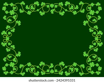 Clover leaf frame for St. Patrick's Day. Border with shamrocks with place for text. Irish holiday frame design for greeting cards, flyers and invitations. Vector illustration