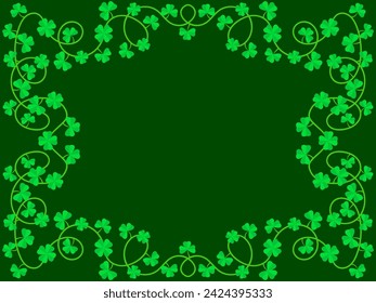 Clover leaf frame for St. Patrick's Day. Border with shamrocks with place for text. Irish holiday frame design for greeting cards, flyers and invitations. Vector illustration