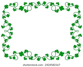 Clover leaf frame for St. Patrick's Day. Border with shamrocks with place for text. Irish holiday frame design for greeting cards, flyers and invitations. Vector illustration