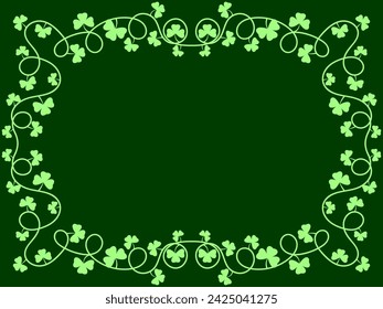 Clover leaf frame for St. Patrick's Day. Border with shamrocks with place for text. Irish holiday frame design for greeting cards, flyers and invitations. Vector illustration