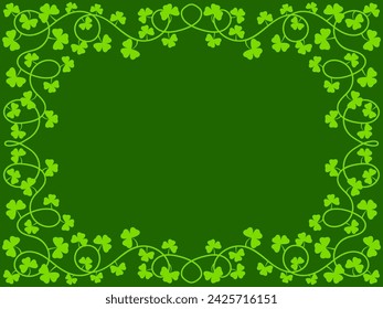 Clover leaf frame for St. Patrick's Day. Border with shamrocks with place for text. Irish holiday frame design for greeting cards, flyers and invitations. Vector illustration