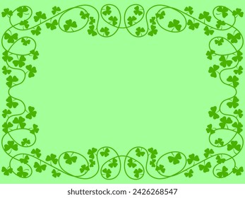 Clover leaf frame for St. Patrick's Day. Border with shamrocks with place for text. Irish holiday frame design for greeting cards, flyers and invitations. Vector illustration