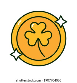 clover leaf in golden coin st patricks day flat icon vector illustration design