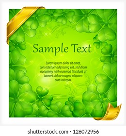 Clover leaf green background & text, vector illustration for St. Patrick's day