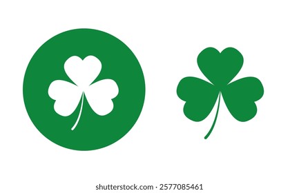 Clover leaf green icon set. Irish shamrock emblem for luck