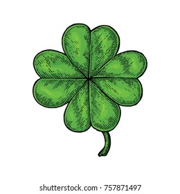 Clover leaf hand drawing vintage style isolate on white background,Happy and lucky day symbol