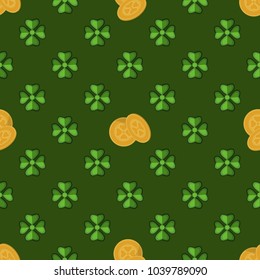 Clover leaf hand drawn doodle seamless set pattern vector illustration. St Patrick s Day symbol Irish lucky shamrock background. Green ireland holiday clover decoration plant celtic nature celebration
