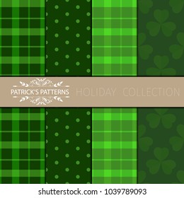 Clover leaf hand drawn doodle seamless set pattern vector illustration. St Patrick s Day symbol Irish lucky shamrock background. Green ireland holiday clover decoration plant celtic nature celebration