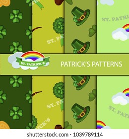 Clover leaf hand drawn doodle seamless set pattern vector illustration. St Patrick s Day symbol Irish lucky shamrock background. Green ireland holiday clover decoration plant celtic nature celebration
