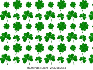 Clover leaf hand drawn doodle seamless pattern vector illustration. St Patrick's Day symbol, Irish lucky shamrock background.Endless repeated backdrop, texture, wallpaper.