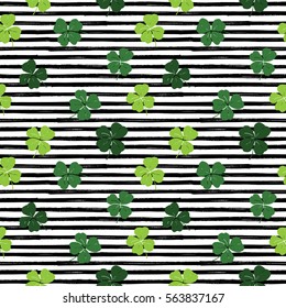 Clover leaf hand drawn doodle seamless pattern vector illustration. St Patricks Day symbol, Irish lucky shamrock background.