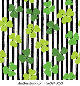 Clover leaf hand drawn doodle seamless pattern vector illustration. St Patrick's Day symbol, Irish lucky shamrock background.