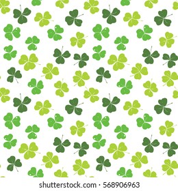 Clover leaf hand drawn doodle seamless pattern vector illustration. St Patrick's Day symbol, Irish lucky shamrock background.